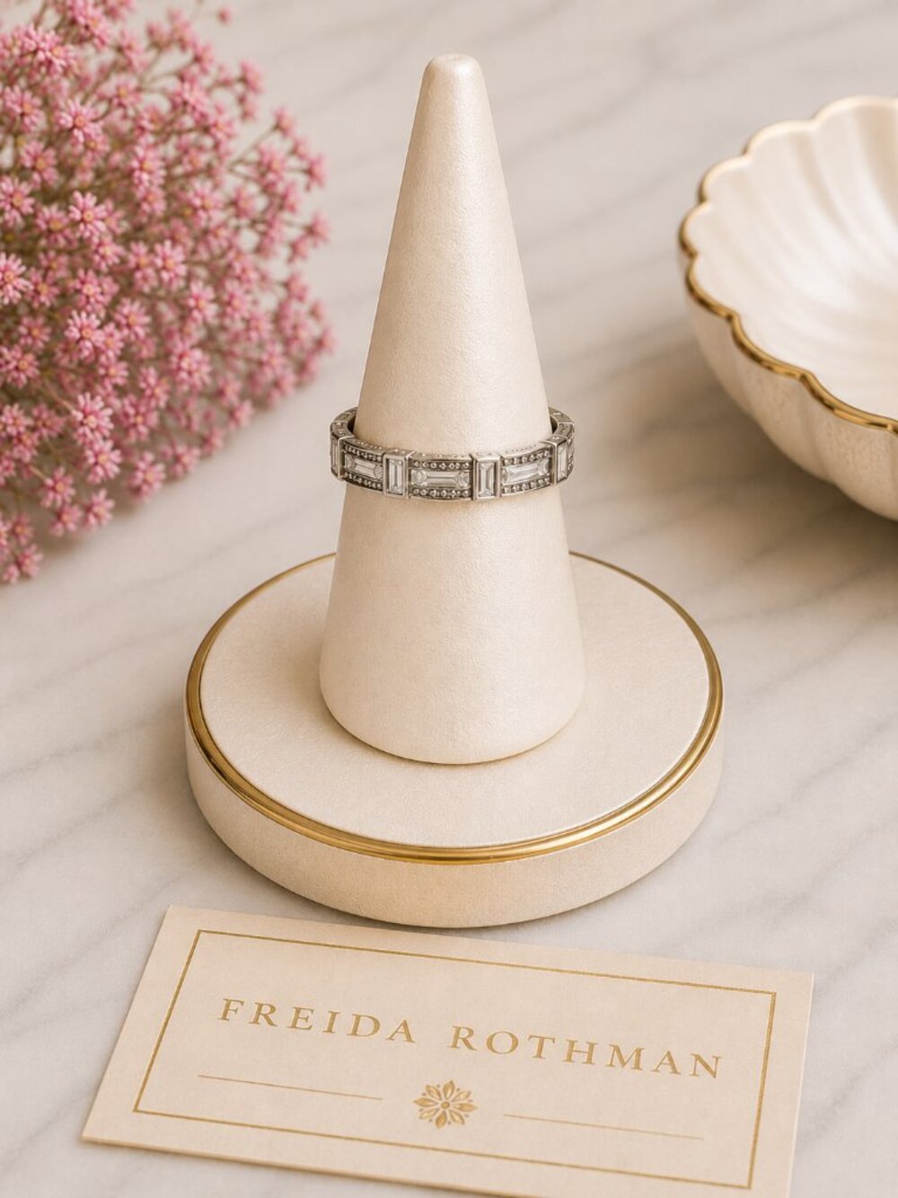 Freida Rothman Sterling Silver Baguette Stone Band Ring Size 9 NEW $125 MSRP